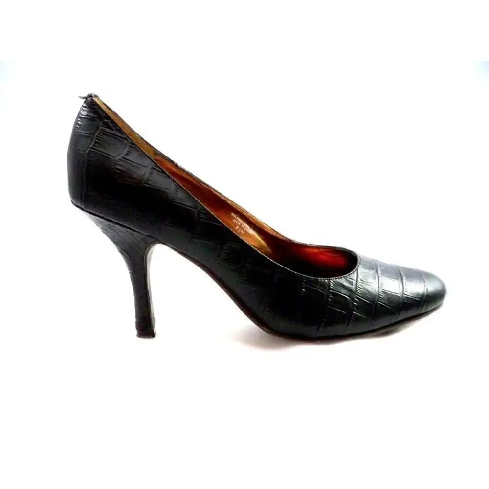 Womens Fitzwell Classic Leather Stiletto Pumps Alligator Look 8.5 M Black